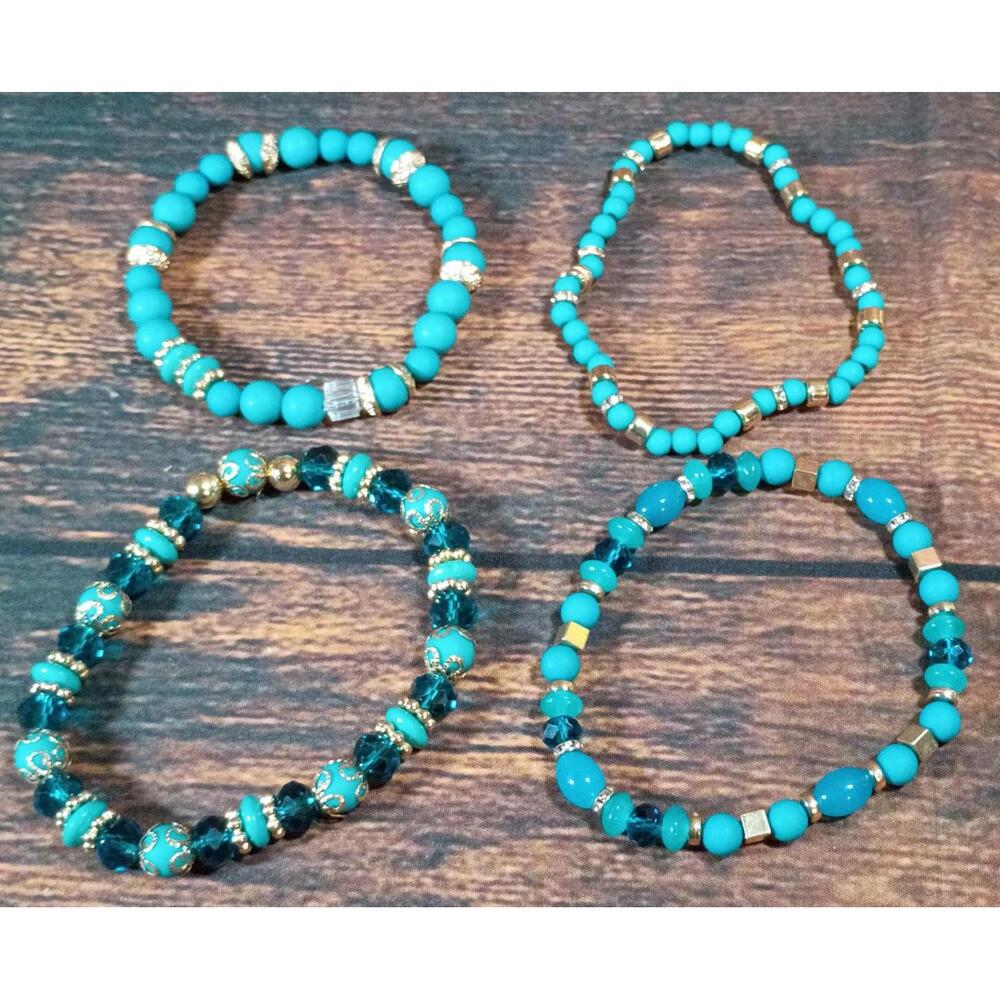 Set of Four Native American Style Turquoise Beaded Bracelets